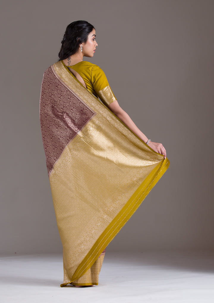 Dark Maroon Zariwork Art Silk Saree