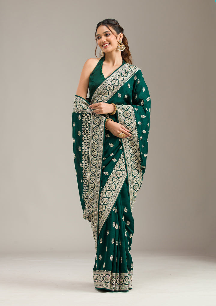 Bottle Green Stonework Chiffon Saree