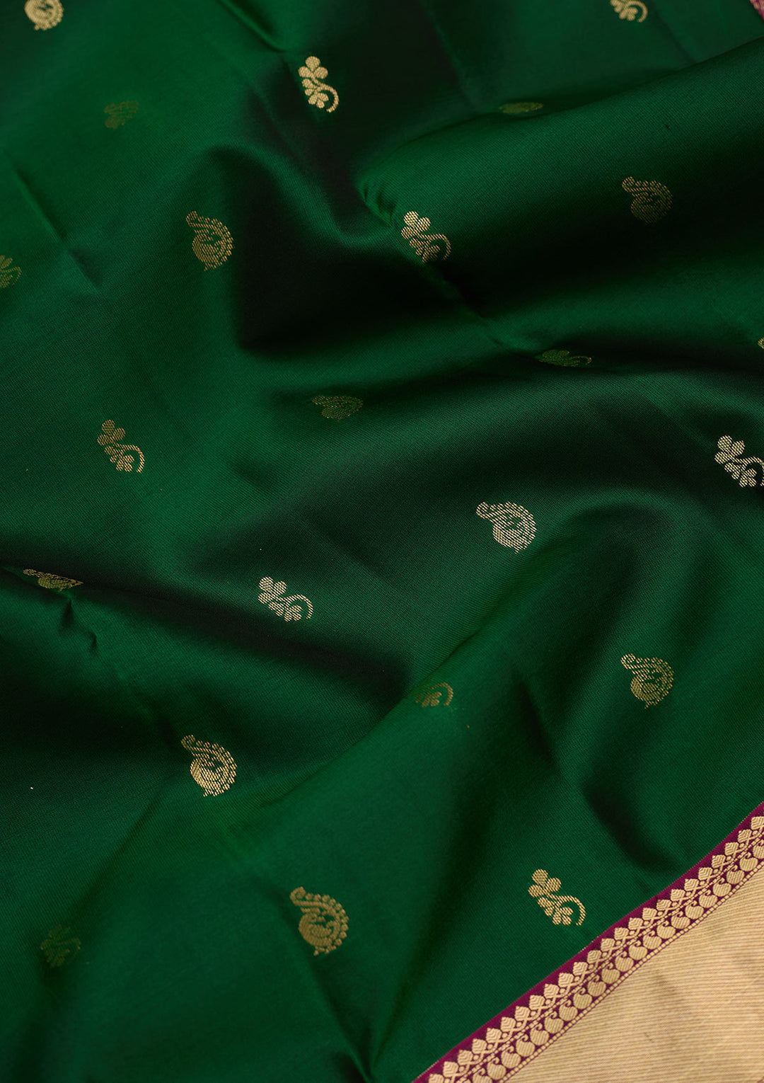 Bottle Green Zariwork Pure Silk Saree