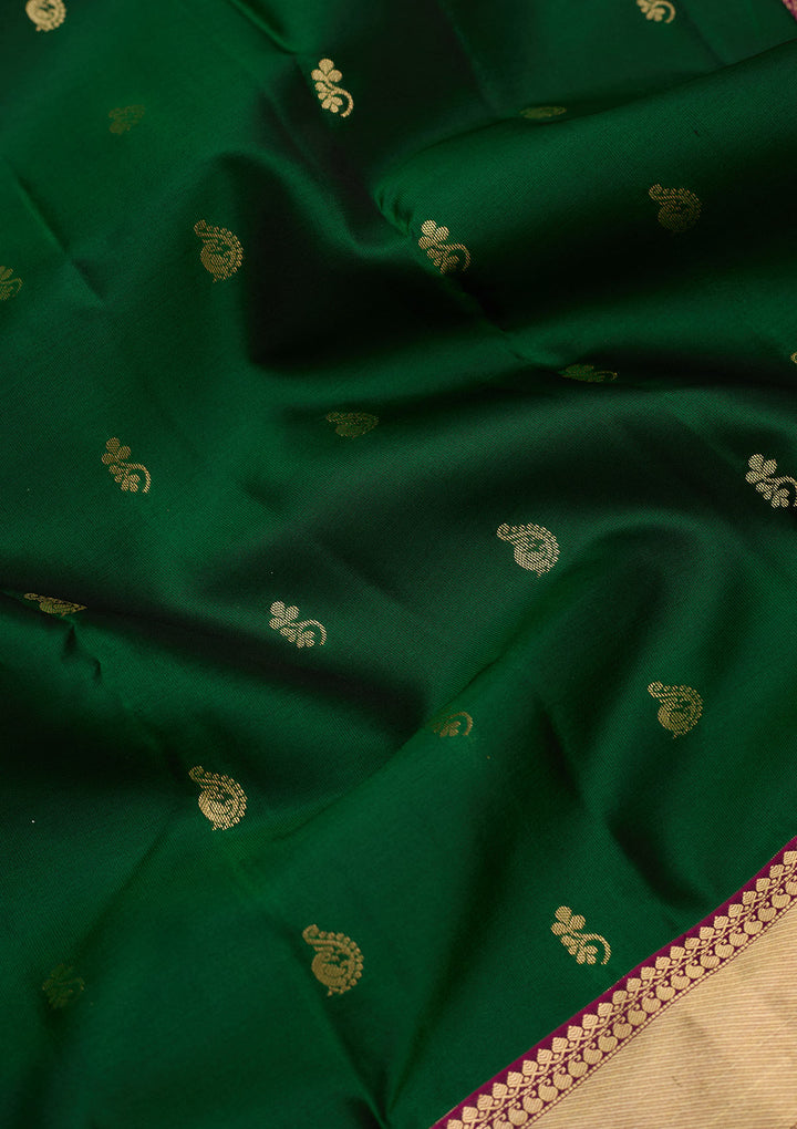 Bottle Green Zariwork Pure Silk Saree