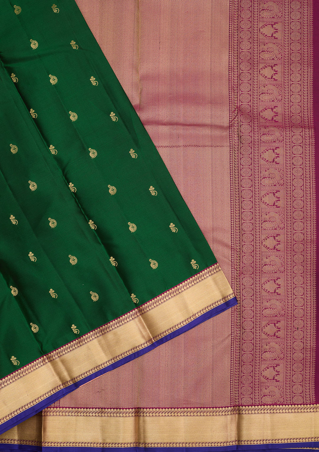 Bottle Green Zariwork Pure Silk Saree