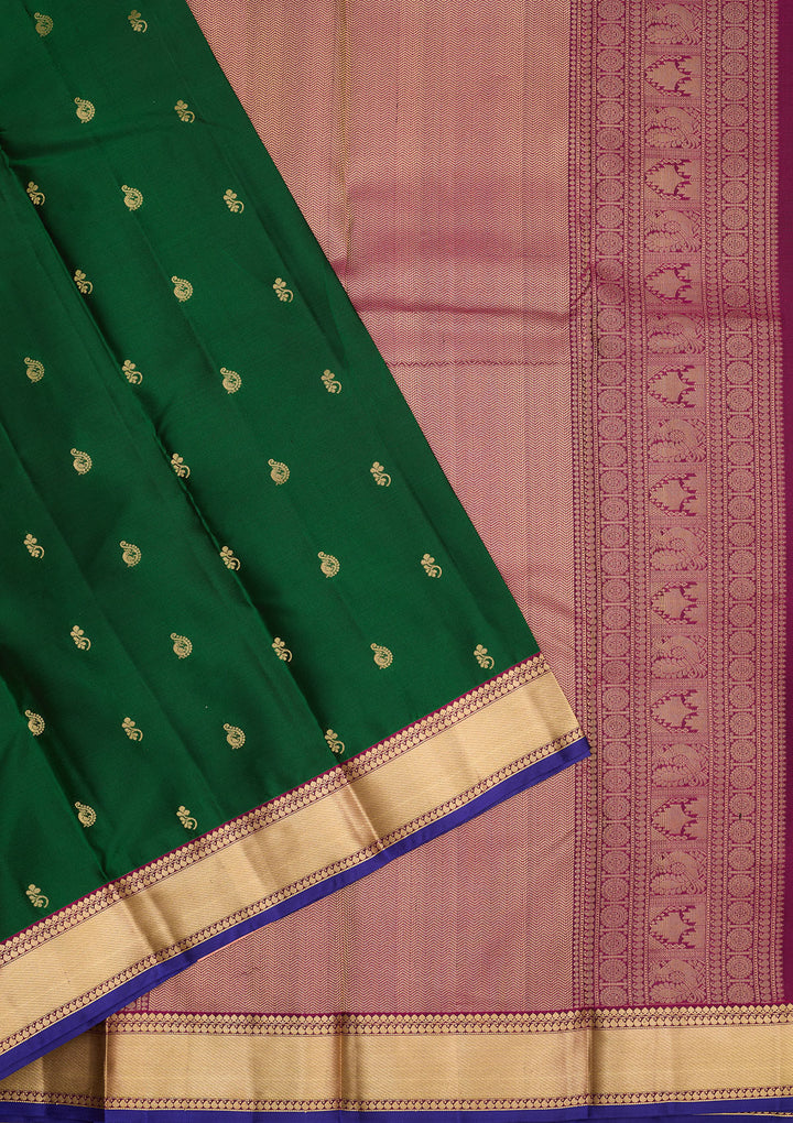 Bottle Green Zariwork Pure Silk Saree