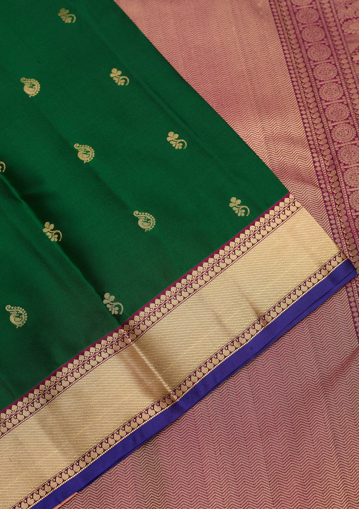 Bottle Green Zariwork Pure Silk Saree