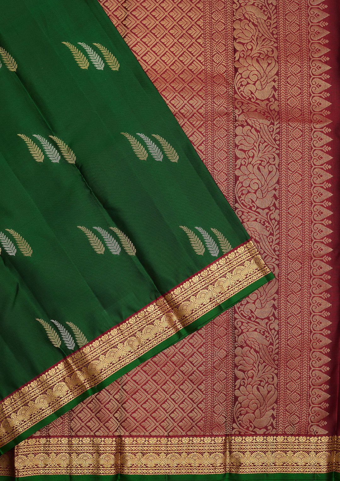 Bottle Green Zariwork Pure Silk Saree