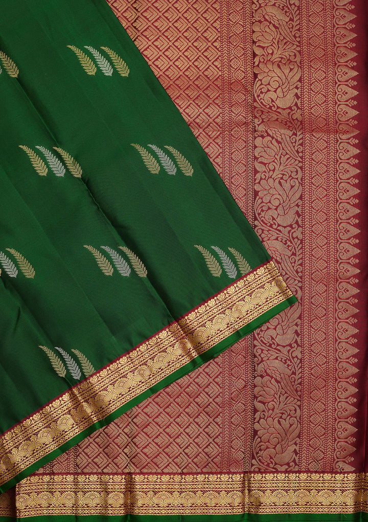 Bottle Green Zariwork Pure Silk Saree