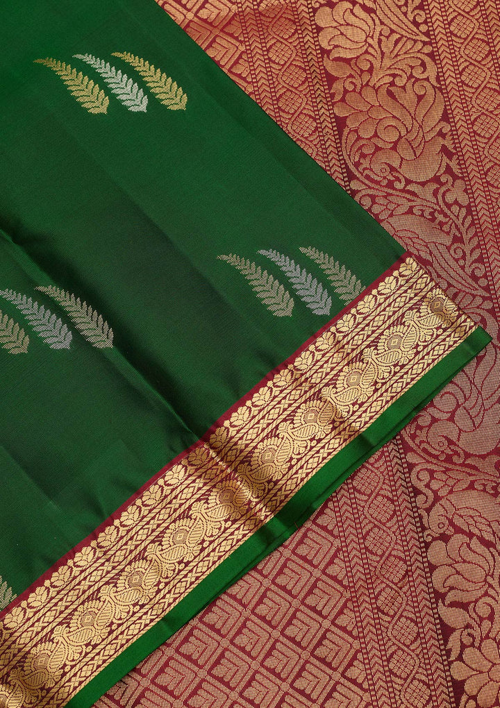 Bottle Green Zariwork Pure Silk Saree