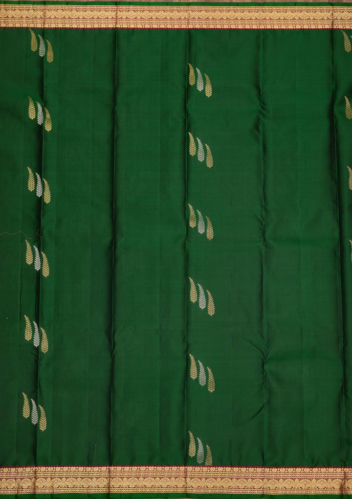Bottle Green Zariwork Pure Silk Saree