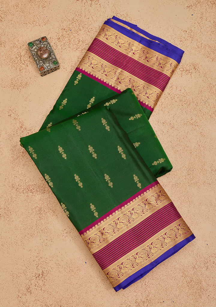 Bottle Green Zariwork Pure Silk Saree