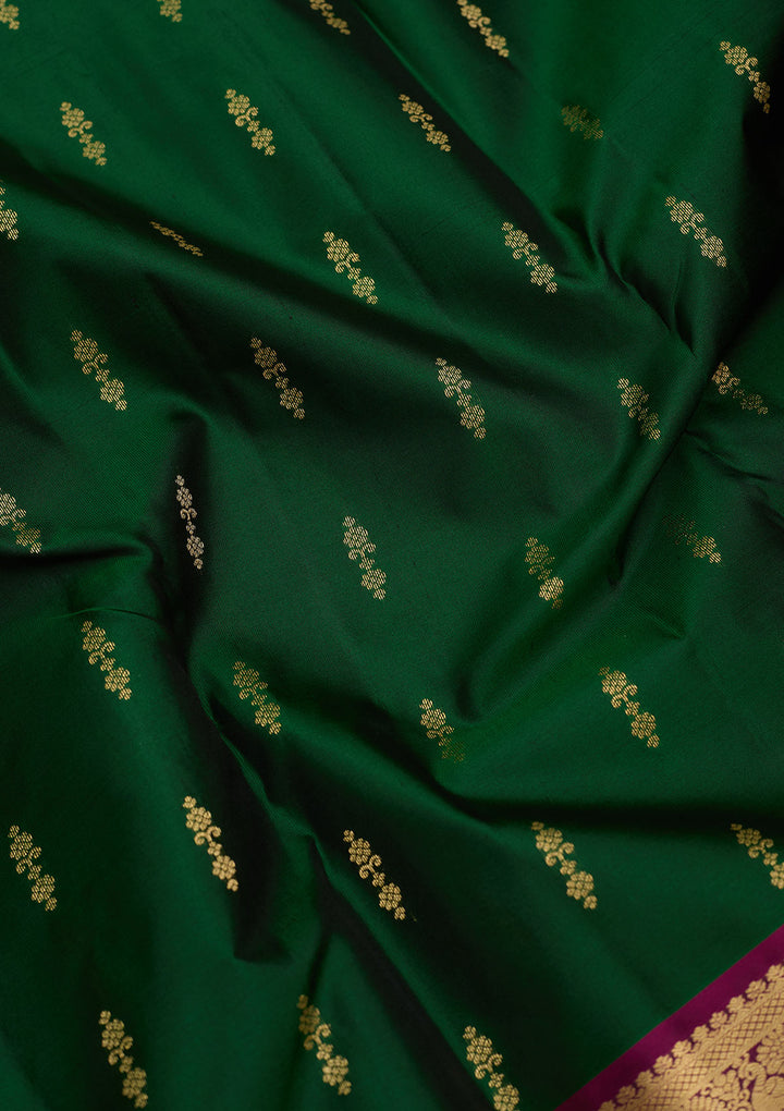 Bottle Green Zariwork Pure Silk Saree