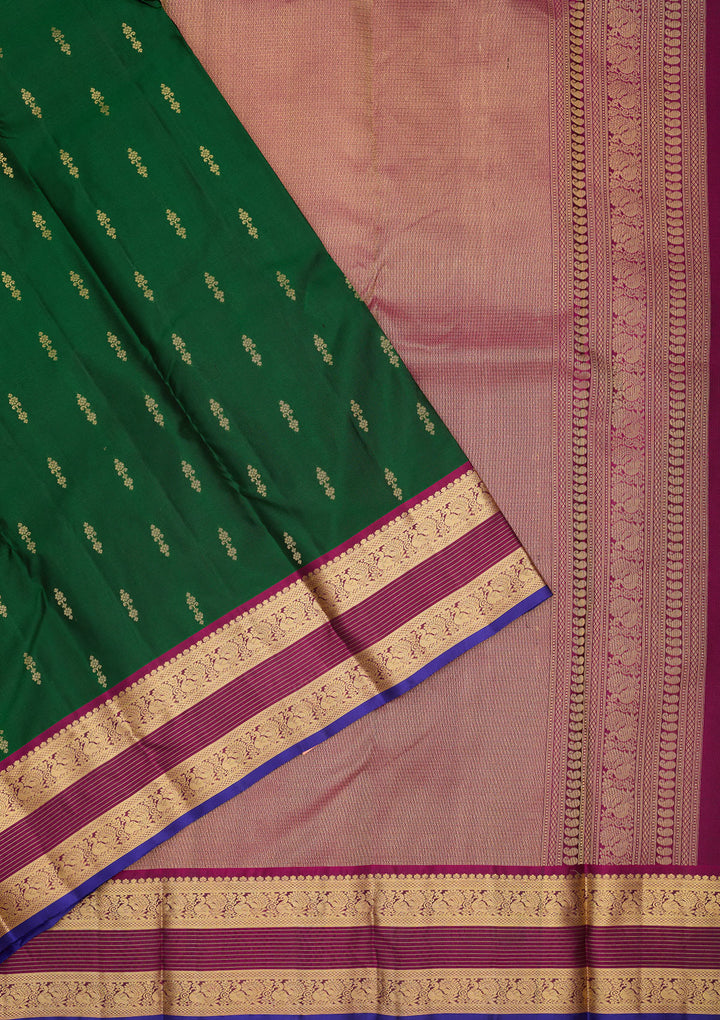 Bottle Green Zariwork Pure Silk Saree
