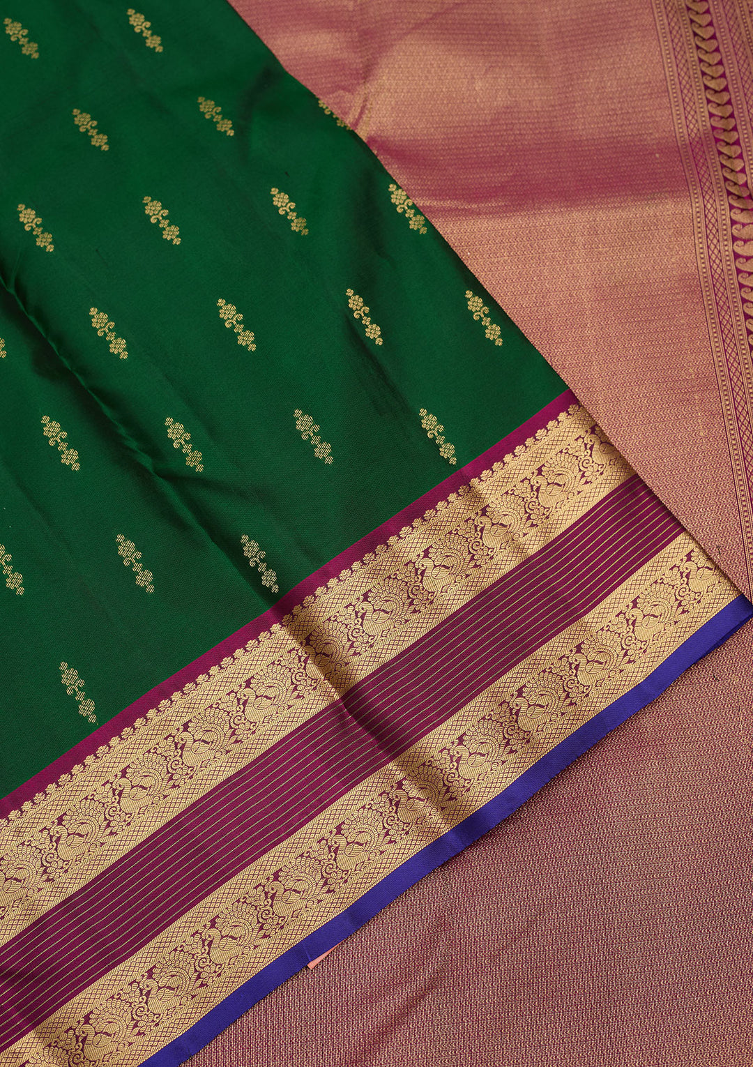 Bottle Green Zariwork Pure Silk Saree