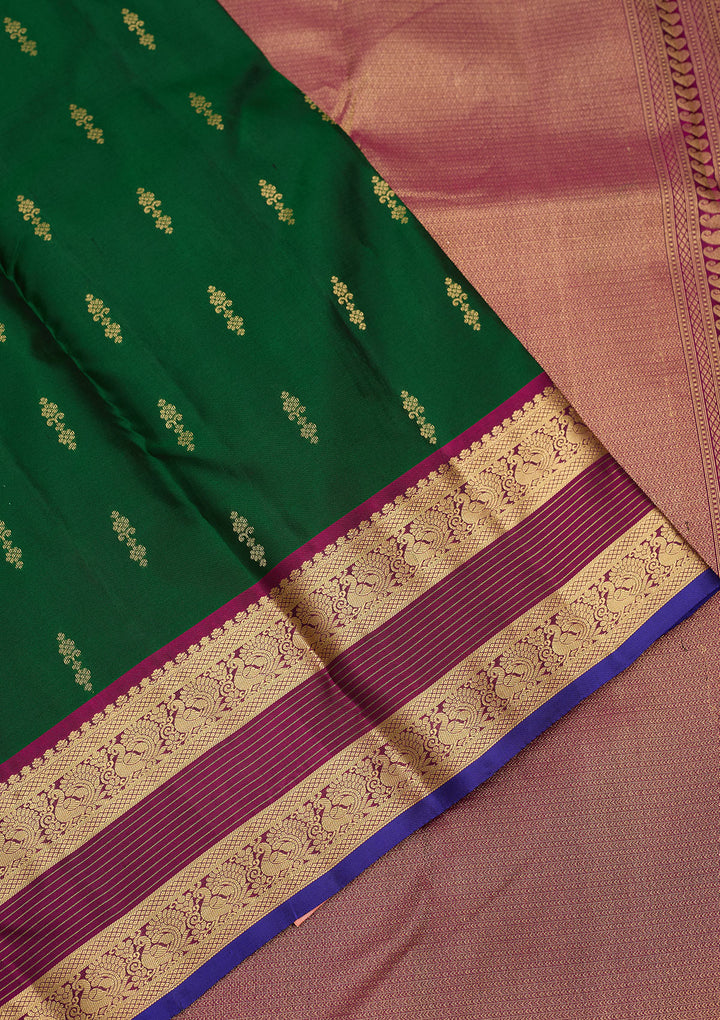 Bottle Green Zariwork Pure Silk Saree