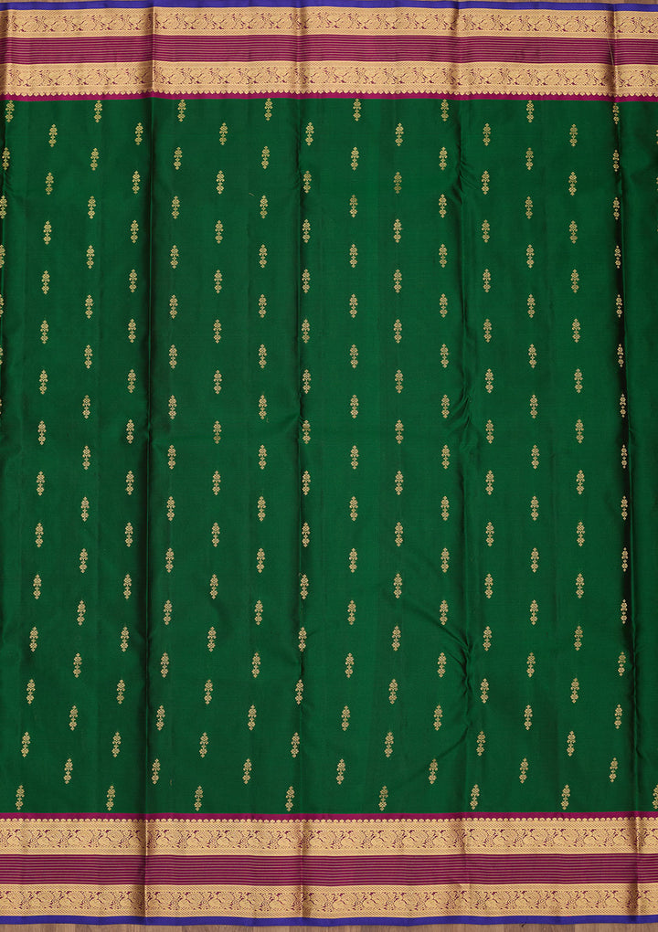 Bottle Green Zariwork Pure Silk Saree
