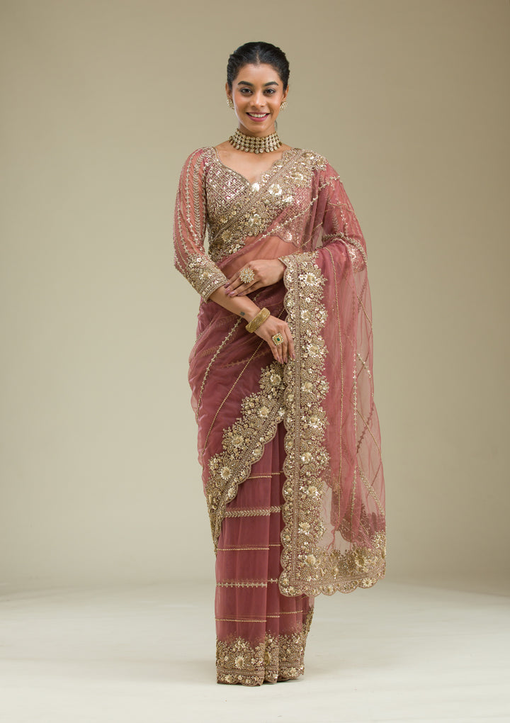 Mauve Zariwork Tissue Saree