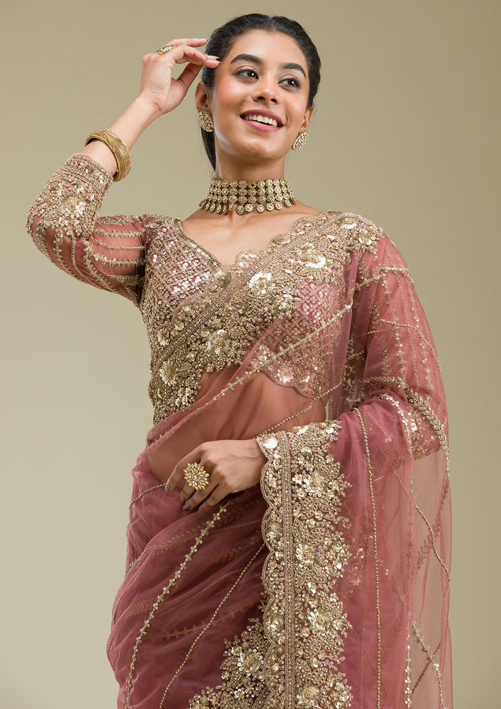 Mauve Zariwork Tissue Saree