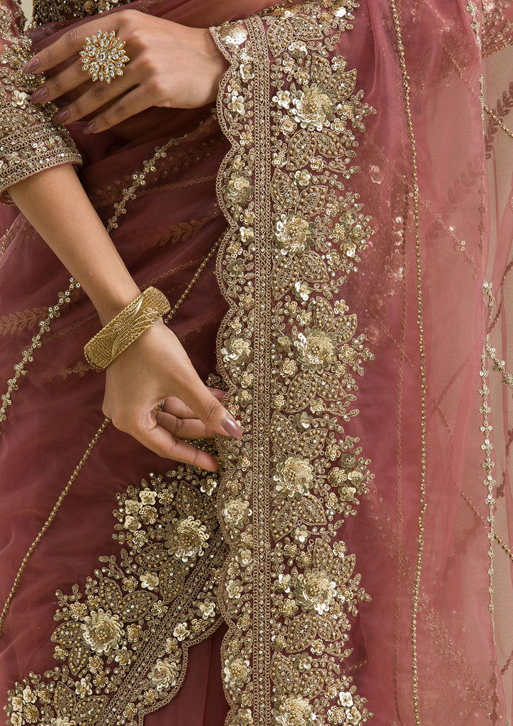 Mauve Zariwork Tissue Saree