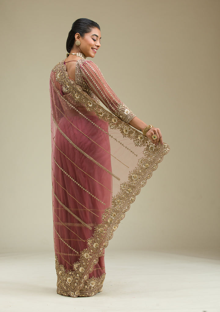 Mauve Zariwork Tissue Saree