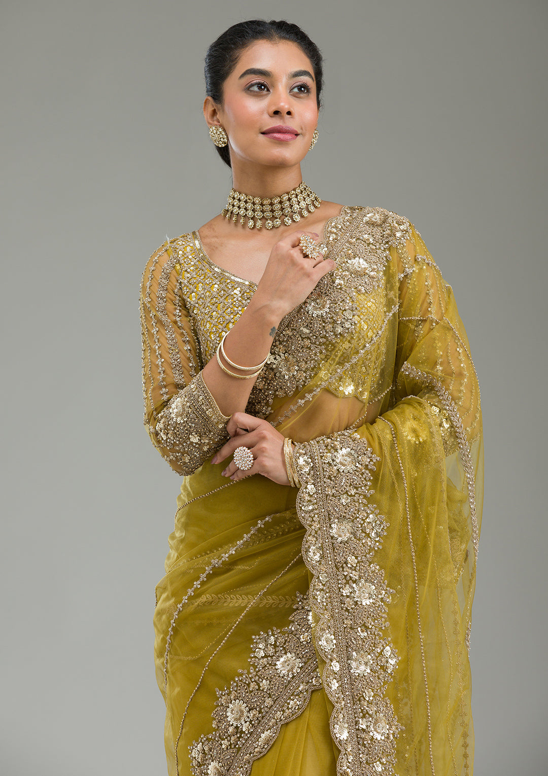 Mehendi Zariwork Tissue Saree