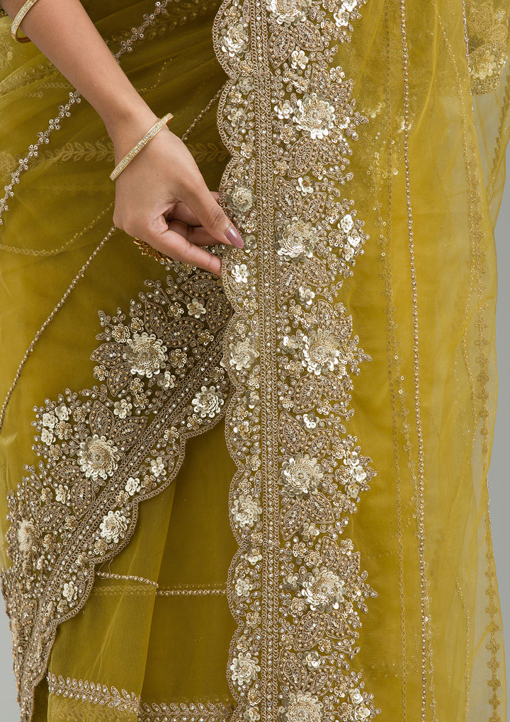 Mehendi Zariwork Tissue Saree