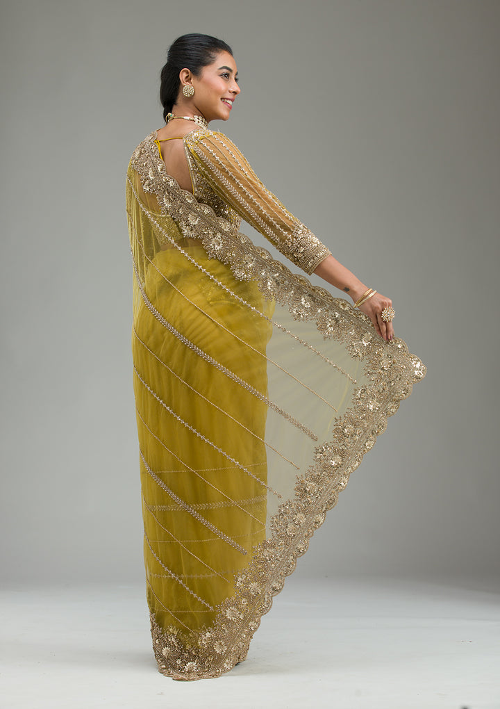 Mehendi Zariwork Tissue Saree