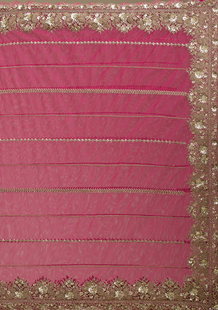 Rani Pink Zariwork Tissue Saree