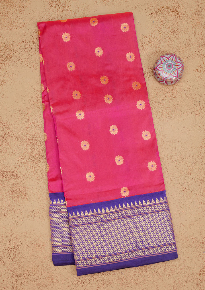 Magenta Pink Zariwork Pure Silk Saree