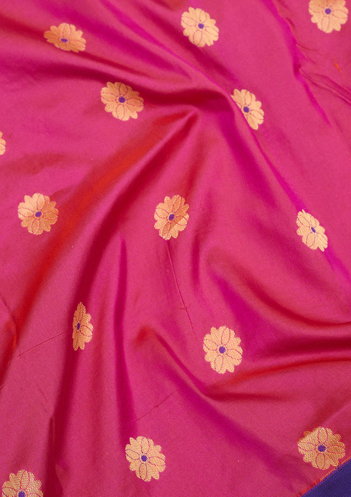 Magenta Pink Zariwork Pure Silk Saree