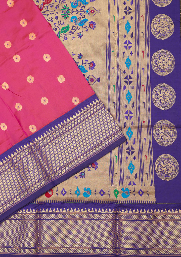 Magenta Pink Zariwork Pure Silk Saree