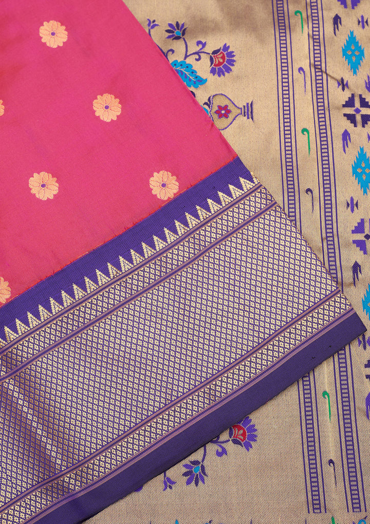 Magenta Pink Zariwork Pure Silk Saree