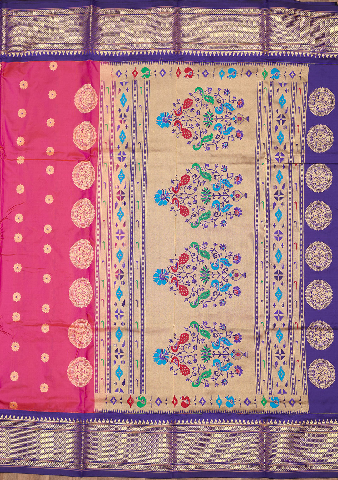 Magenta Pink Zariwork Pure Silk Saree