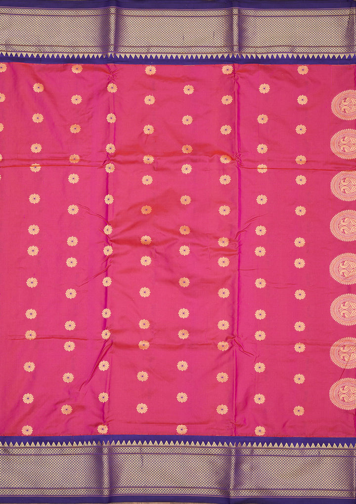 Magenta Pink Zariwork Pure Silk Saree