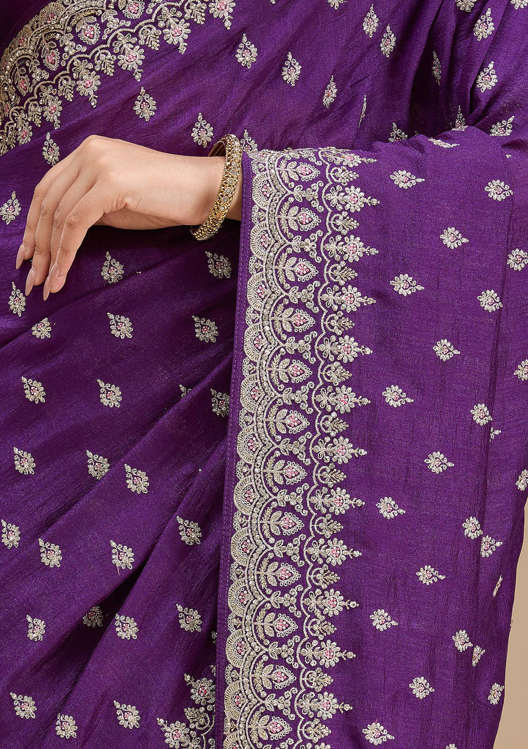 Purple Threadwork Soft Raw Silk Saree