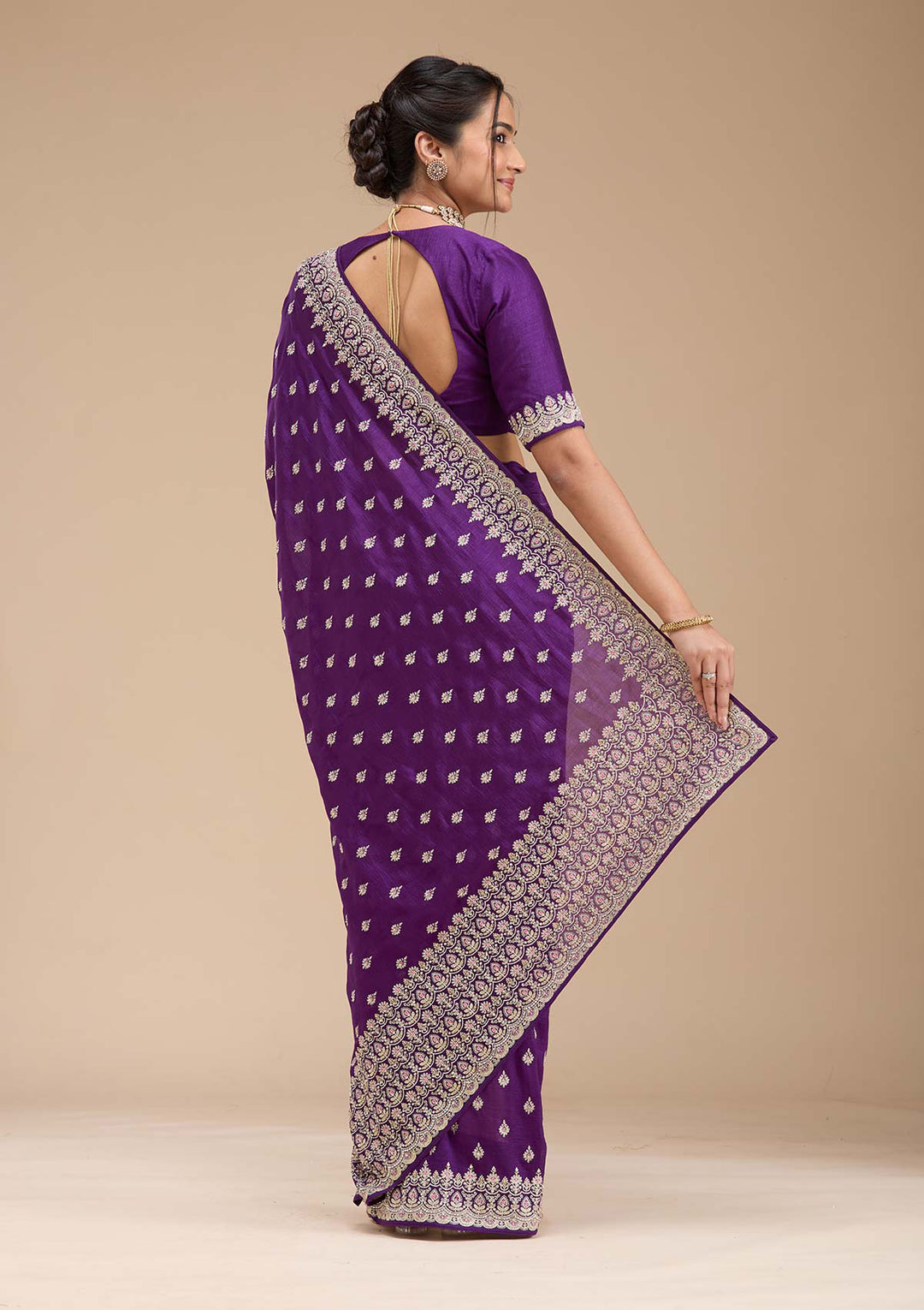 Purple Threadwork Soft Raw Silk Saree