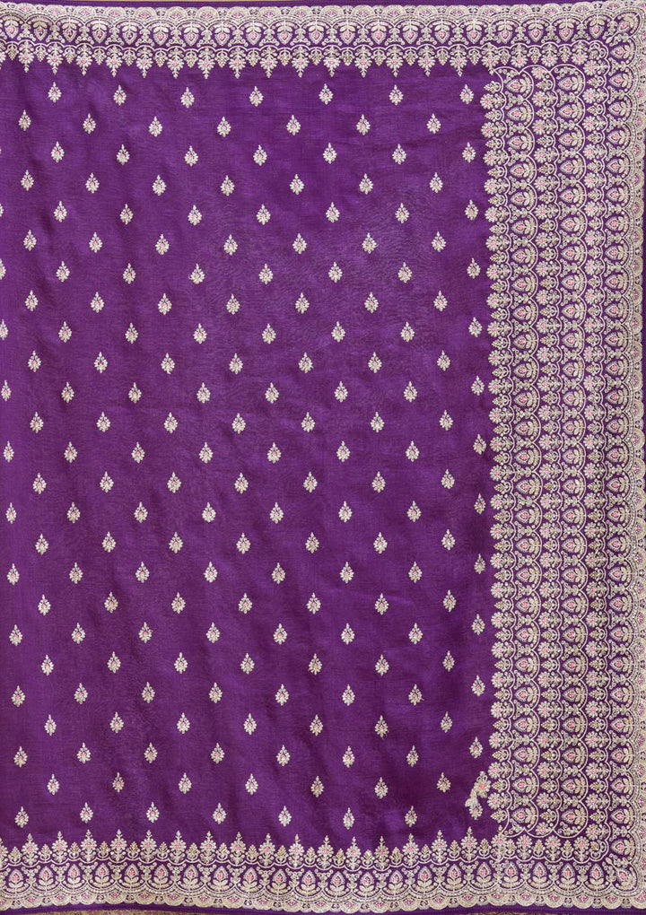 Purple Threadwork Soft Raw Silk Saree
