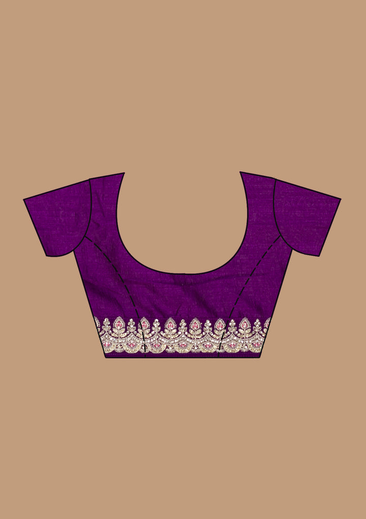 Purple Threadwork Soft Raw Silk Saree