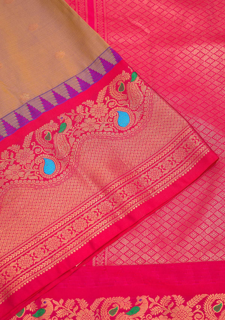 Light Brown Zariwork Pure Silk Saree
