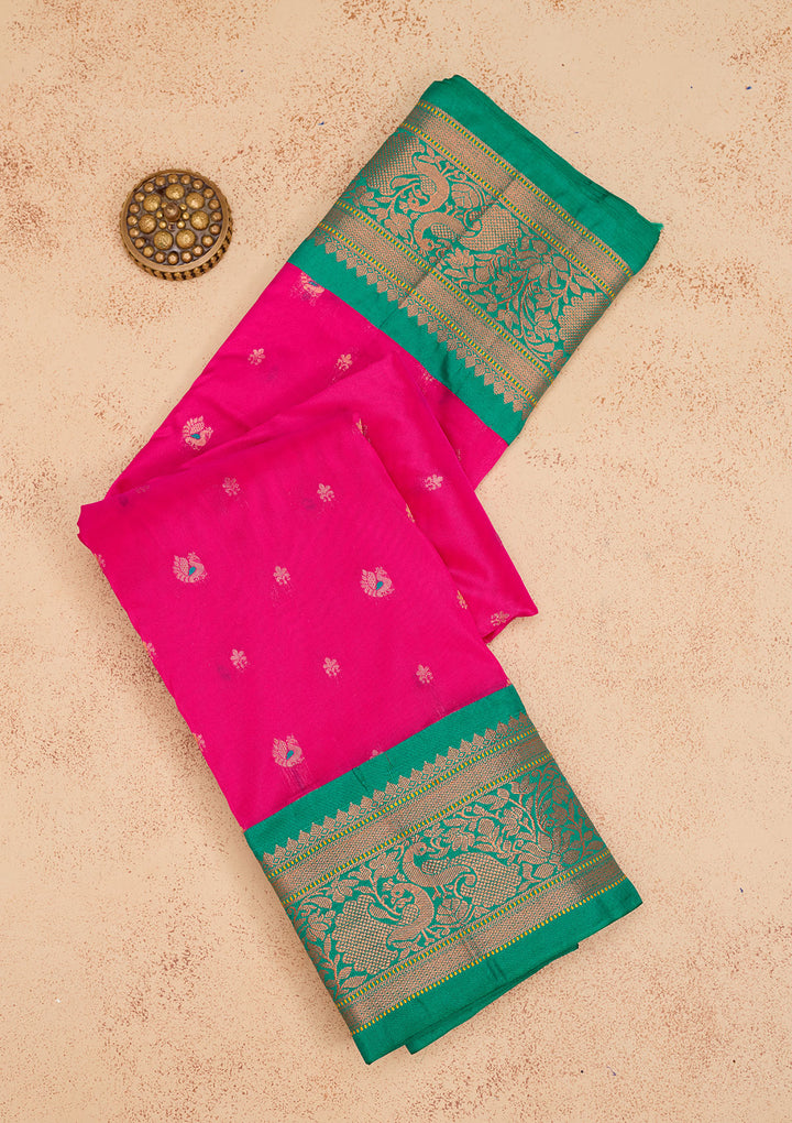 Rani Pink Zariwork Pure Silk Saree