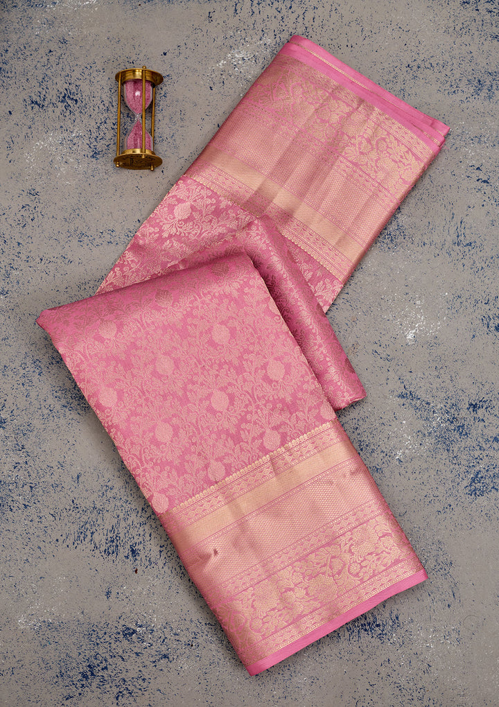 Baby Pink Zariwork Pure Silk Saree