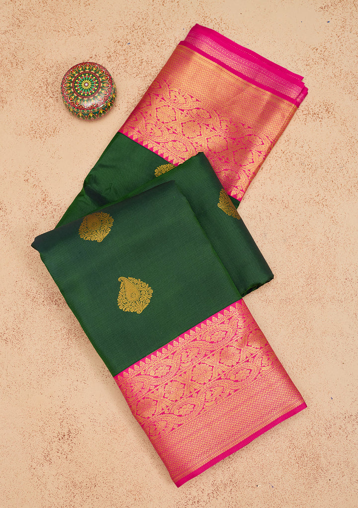 Bottle Green Zariwork Pure Silk Saree