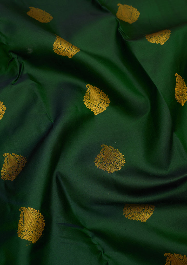 Bottle Green Zariwork Pure Silk Saree