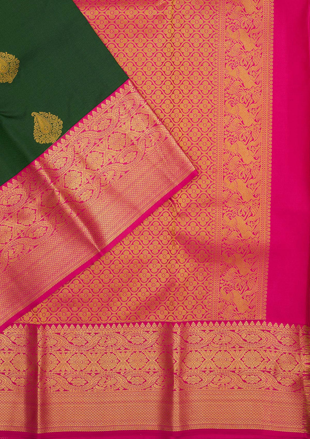 Bottle Green Zariwork Pure Silk Saree