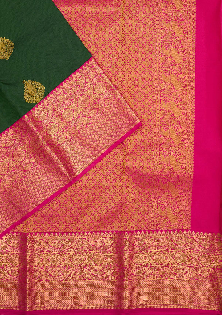 Bottle Green Zariwork Pure Silk Saree