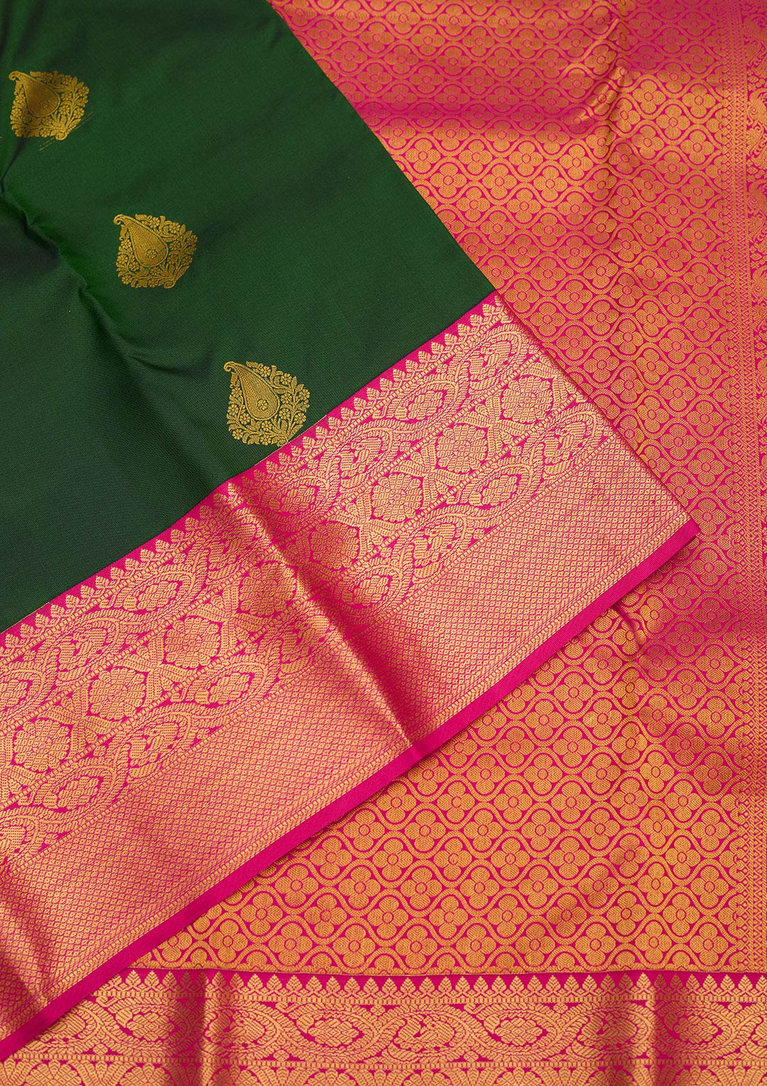 Bottle Green Zariwork Pure Silk Saree