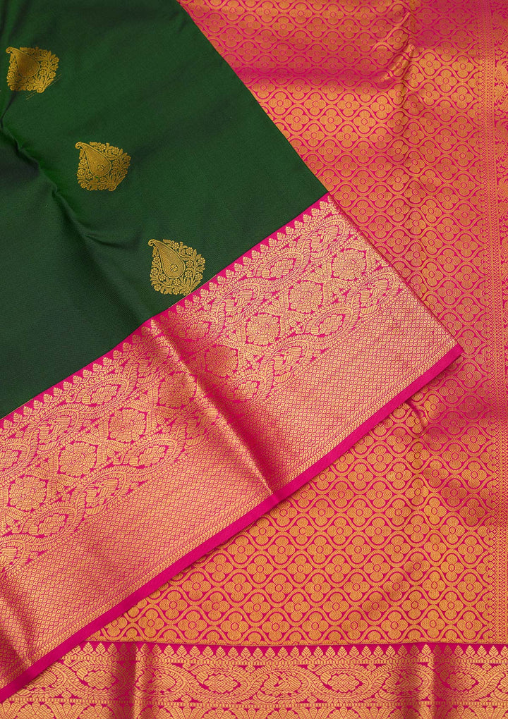 Bottle Green Zariwork Pure Silk Saree