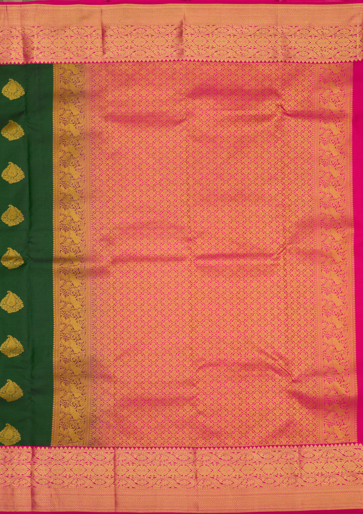 Bottle Green Zariwork Pure Silk Saree