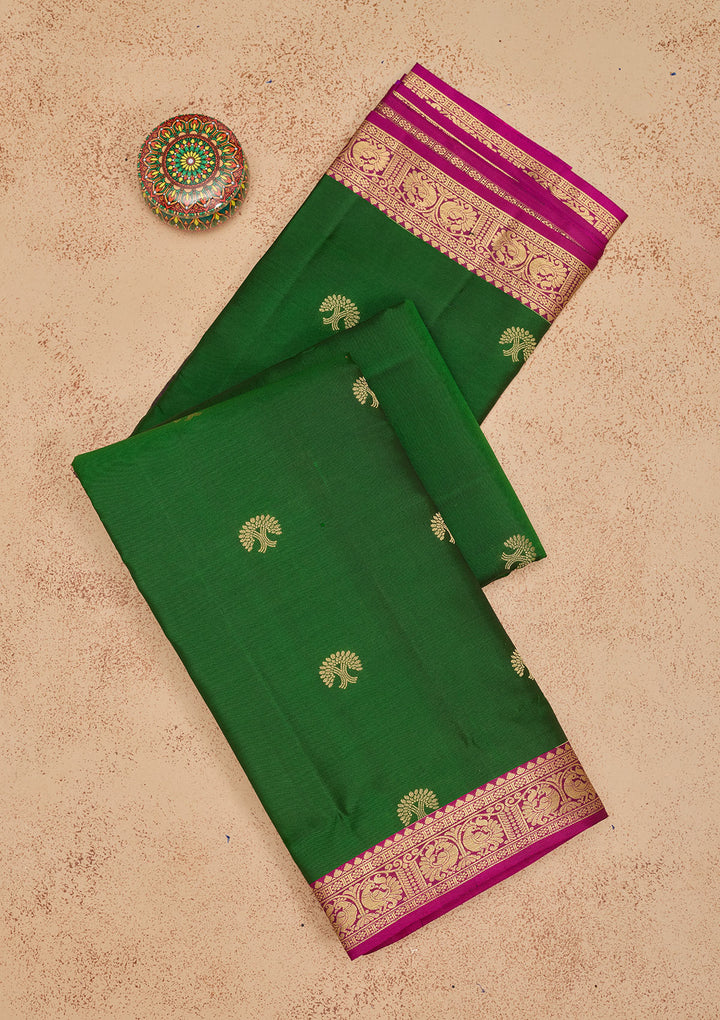 Bottle Green Zariwork Pure Silk Saree