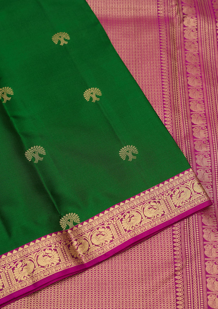 Bottle Green Zariwork Pure Silk Saree