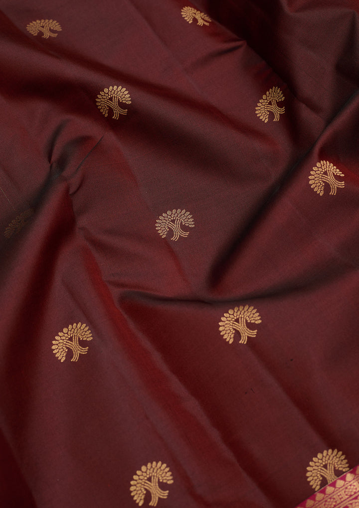 Dark Maroon Zariwork Pure Silk Saree