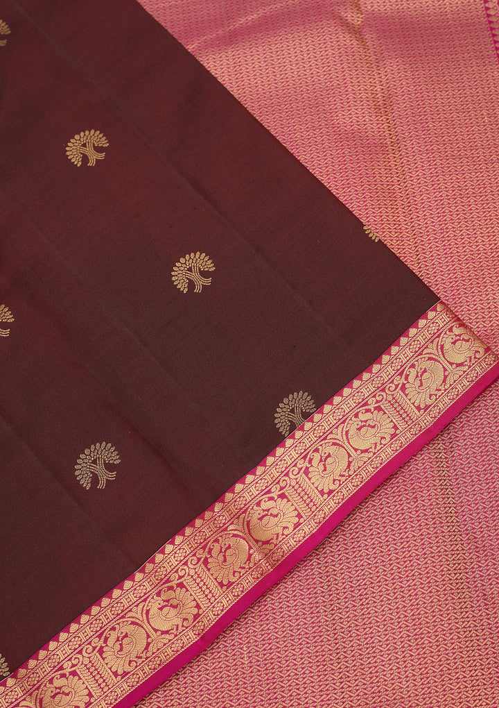 Dark Maroon Zariwork Pure Silk Saree