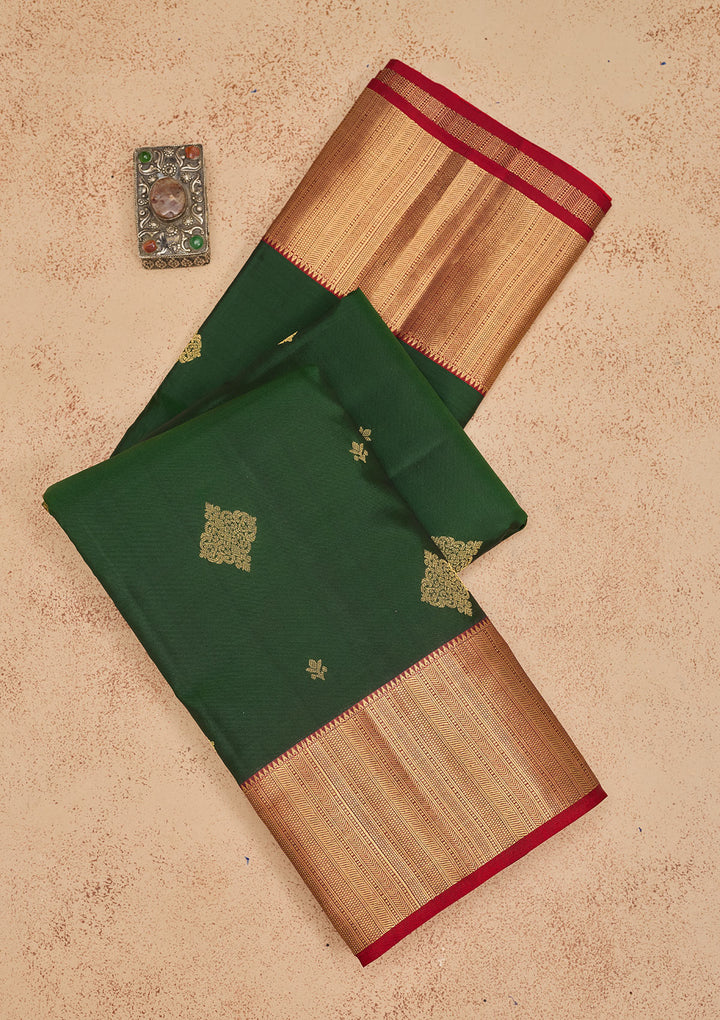 Bottle Green Zariwork Pure Silk Saree